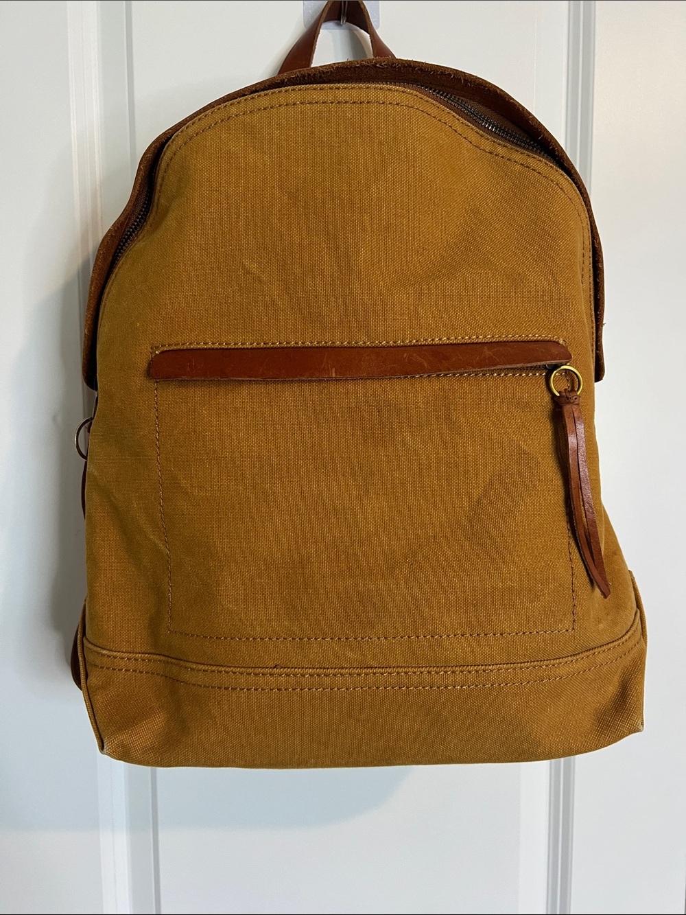 Madewell Mustard Canvas Backpack with Brown Leather Trim